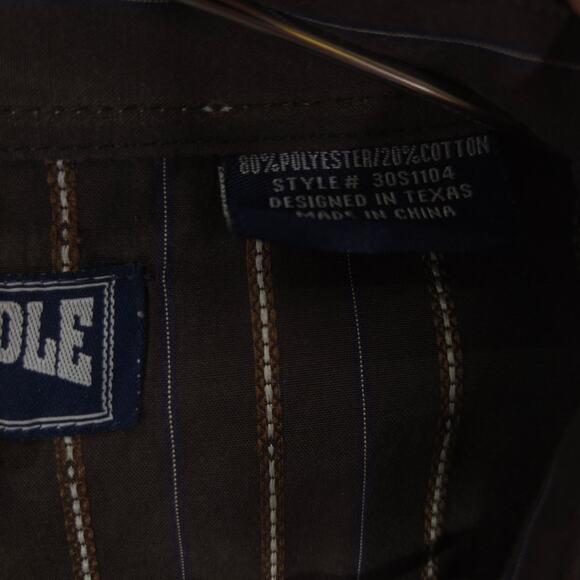 Panhandle Shirt Mens 18-35 Big Brown Striped Western Long Sleeve Pearl Snap - Picture 14 of 14